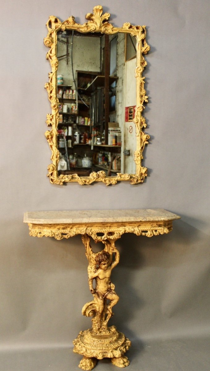 Marble Top Console And Its Rocaille Style Mirror-photo-8