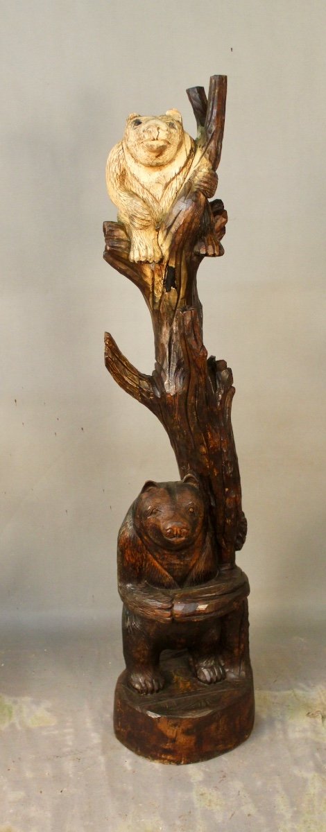 Wooden Sculpture Of 2 Bears On A Brienz Style Trunk-photo-3