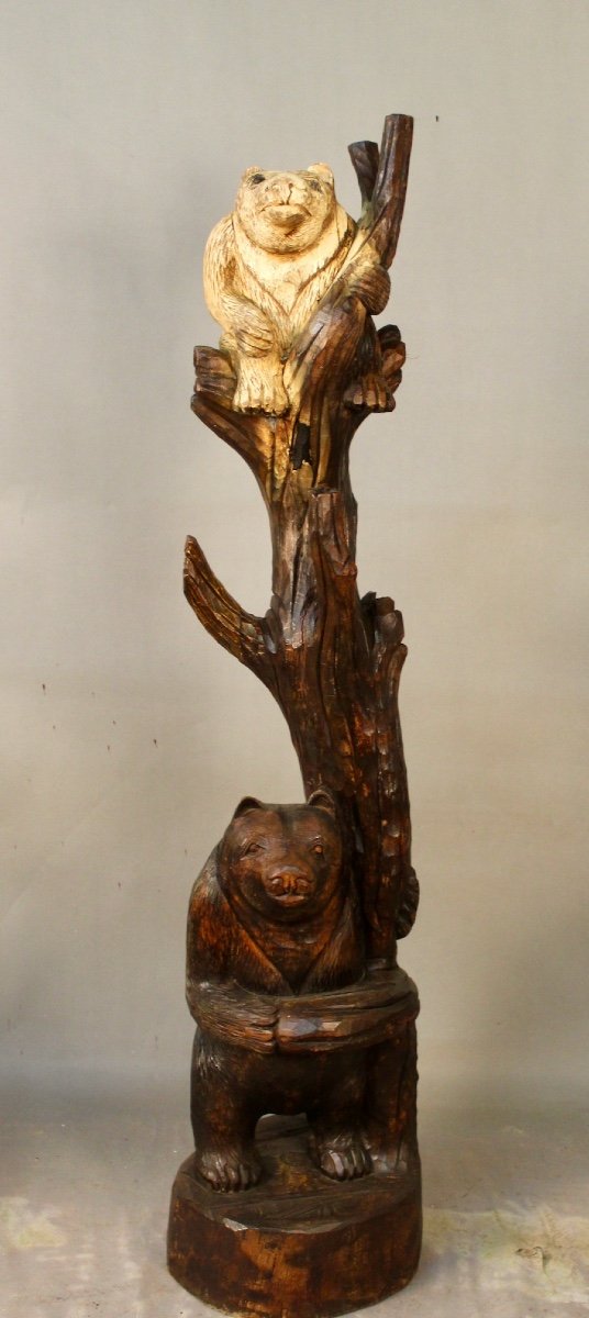 Wooden Sculpture Of 2 Bears On A Brienz Style Trunk-photo-4