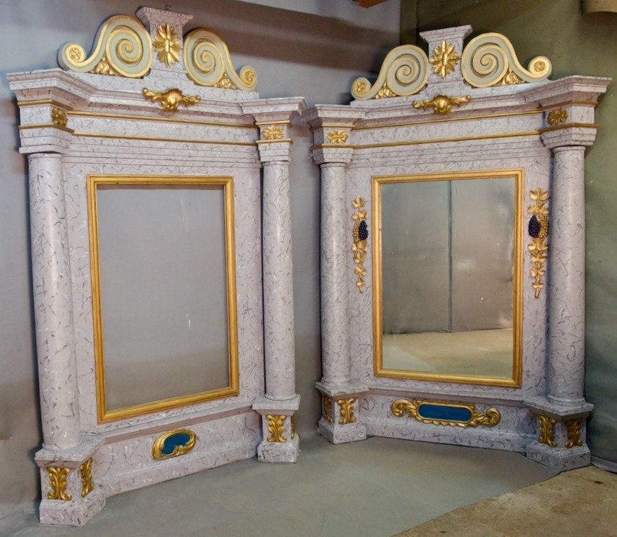 Pair Of Large 19th Century Polychrome Baroque Mirrors-photo-2