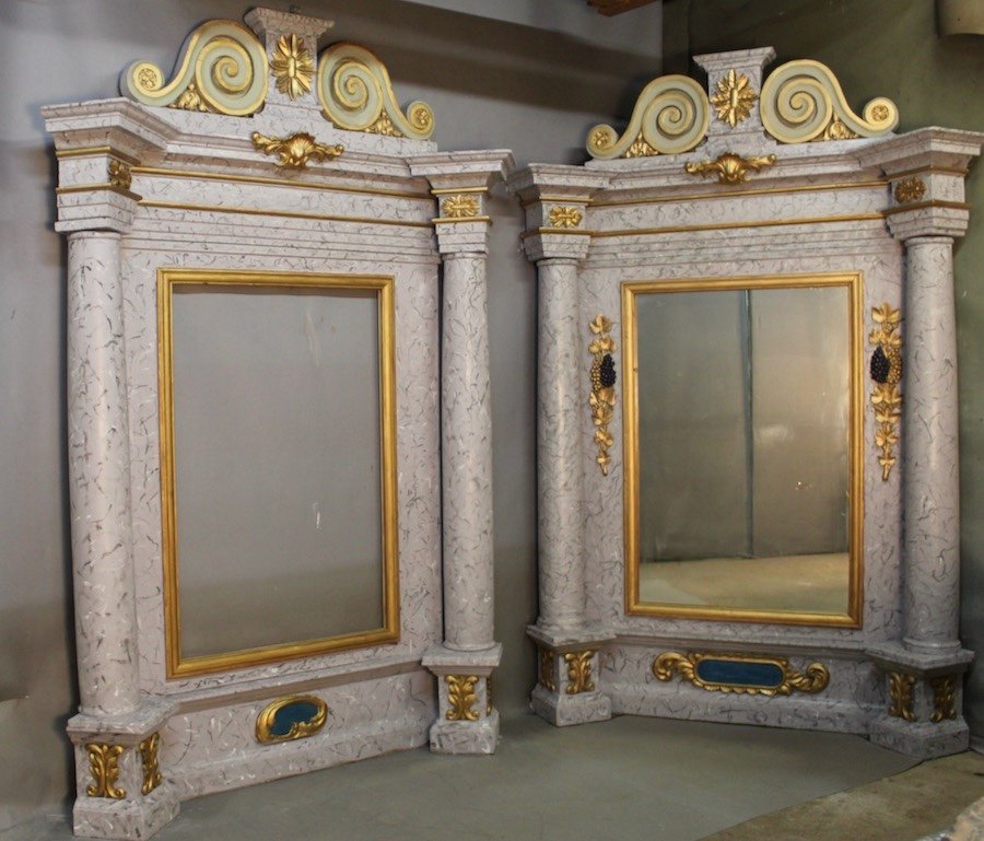 Pair Of Large 19th Century Polychrome Baroque Mirrors-photo-4