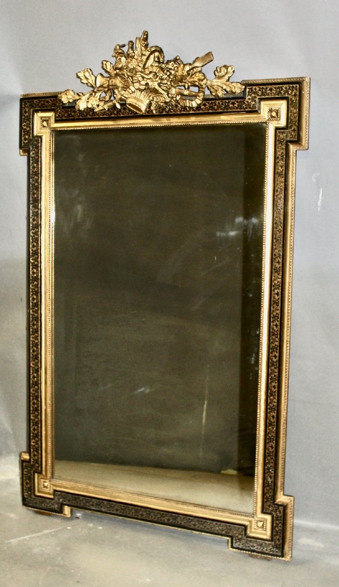 Napoleon III Mirror With Flowered Basket Fronton-photo-3