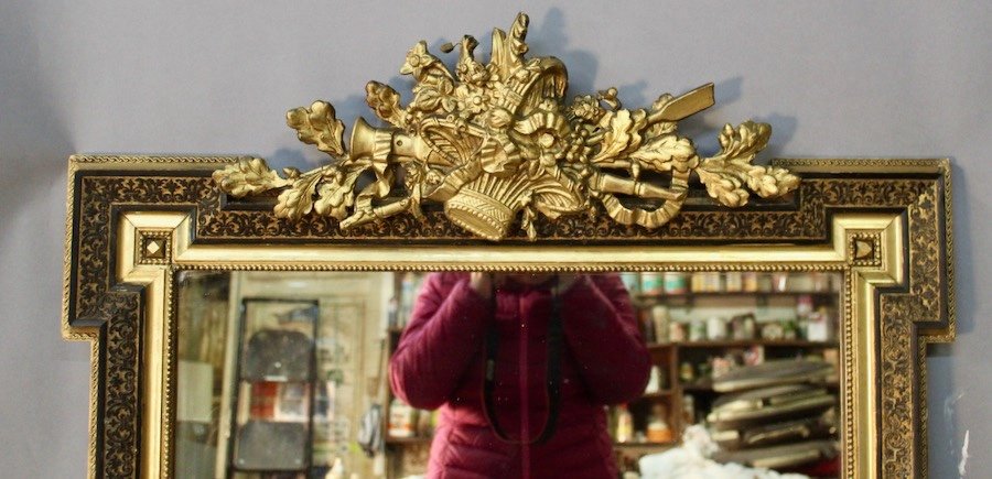 Napoleon III Mirror With Flowered Basket Fronton-photo-1