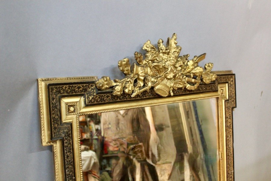 Napoleon III Mirror With Flowered Basket Fronton-photo-4