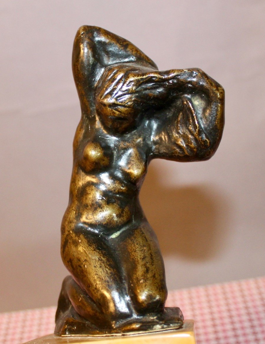 Bronze By Léon Ernest Drivier "bather Tying Her Hair"-photo-3