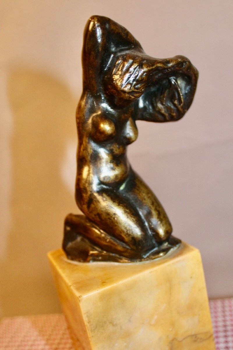 Bronze By Léon Ernest Drivier "bather Tying Her Hair"-photo-4