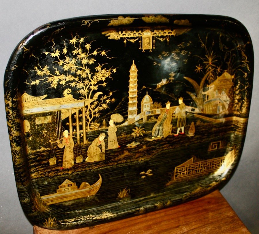 Painted Sheet Metal Tray With Japanese Decor-photo-4