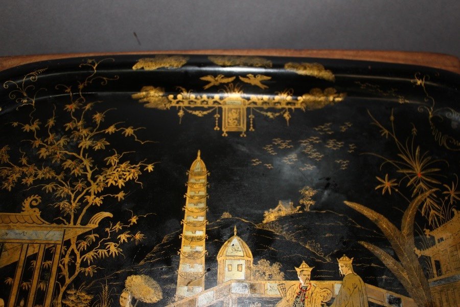 Painted Sheet Metal Tray With Japanese Decor-photo-2