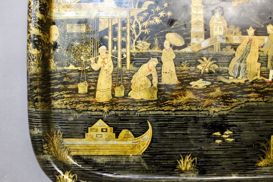 Painted Sheet Metal Tray With Japanese Decor-photo-7