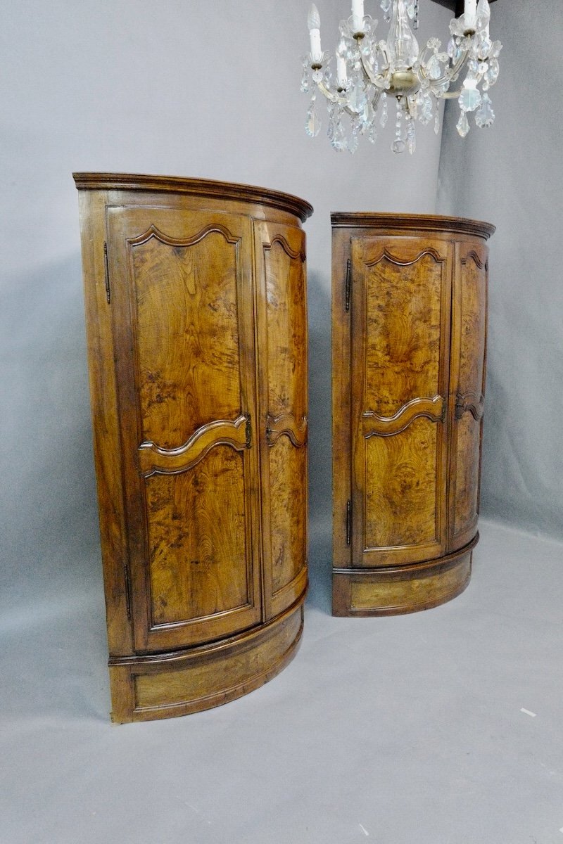Pair Of High Walnut And Burl Ash Corner Cabinets-photo-3
