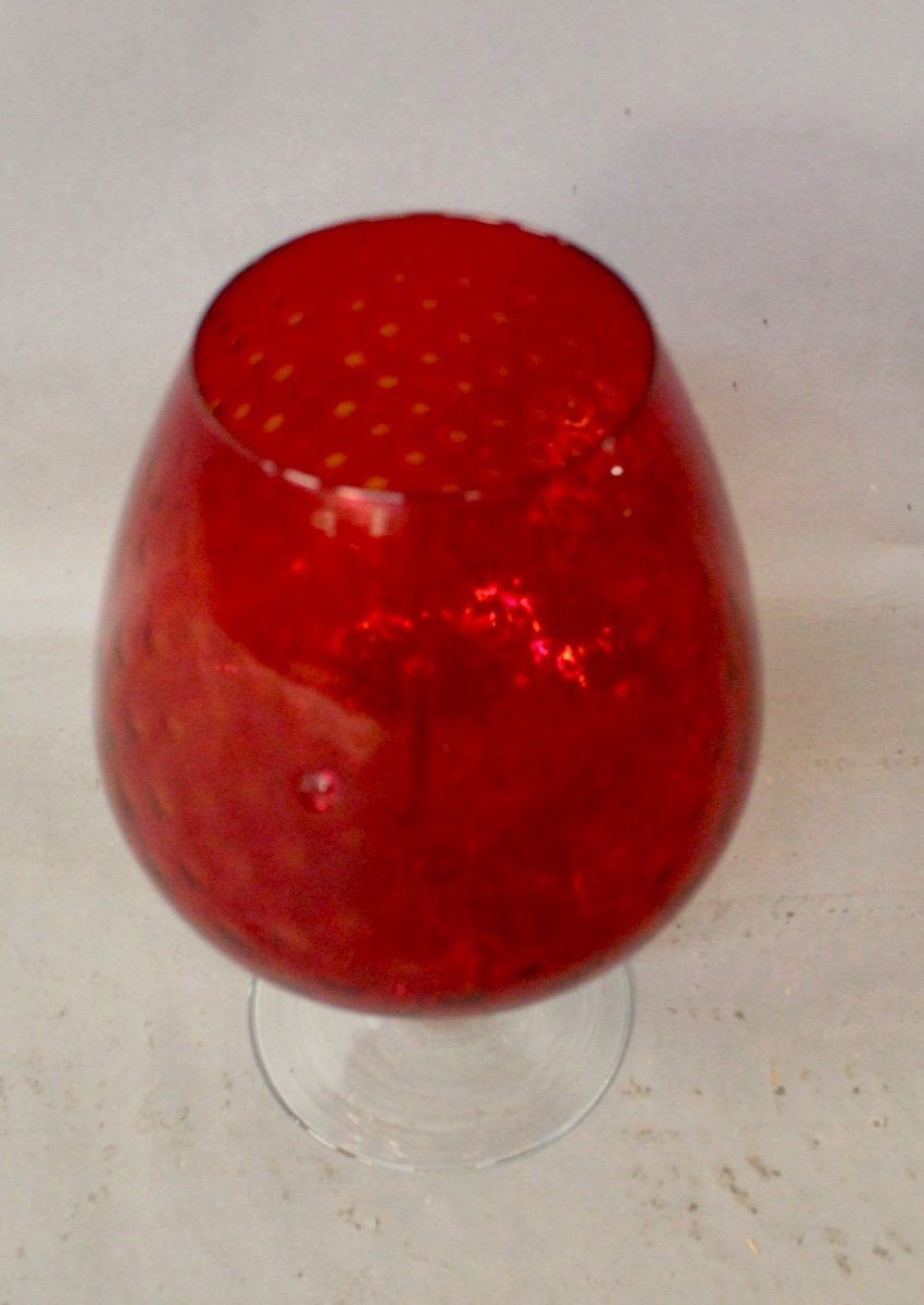 Large Chalice Vase In Empoli Red Blown Glass -photo-4