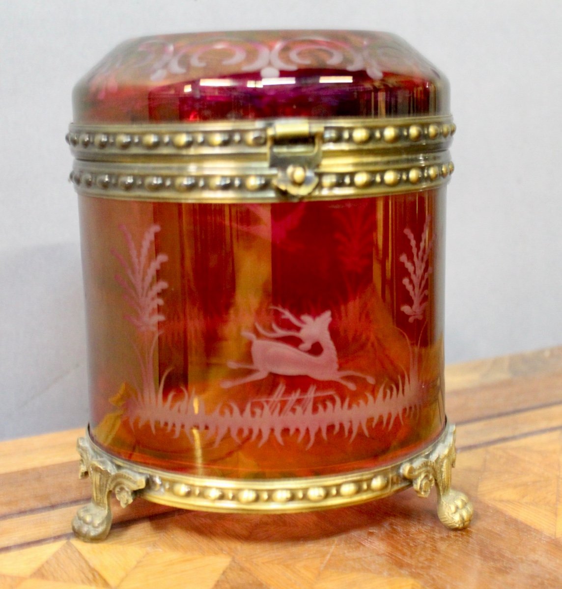 Cut Bohemian Crystal Candy Box, Red -photo-2
