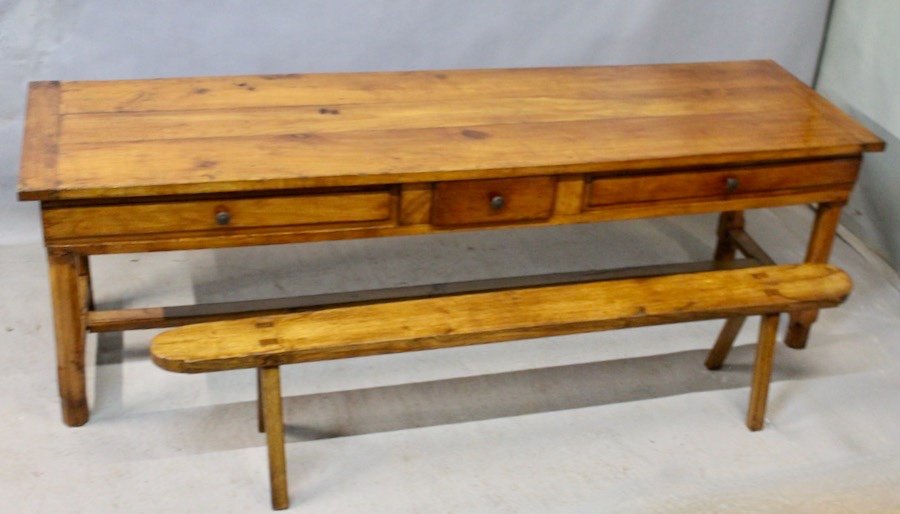 Bressane Farm Table In 19th Century Cherry And Its Bench-photo-2