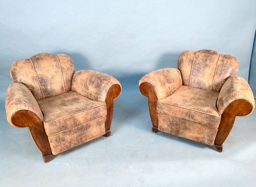 Paire De Fauteuils Club Art Deco-photo-2