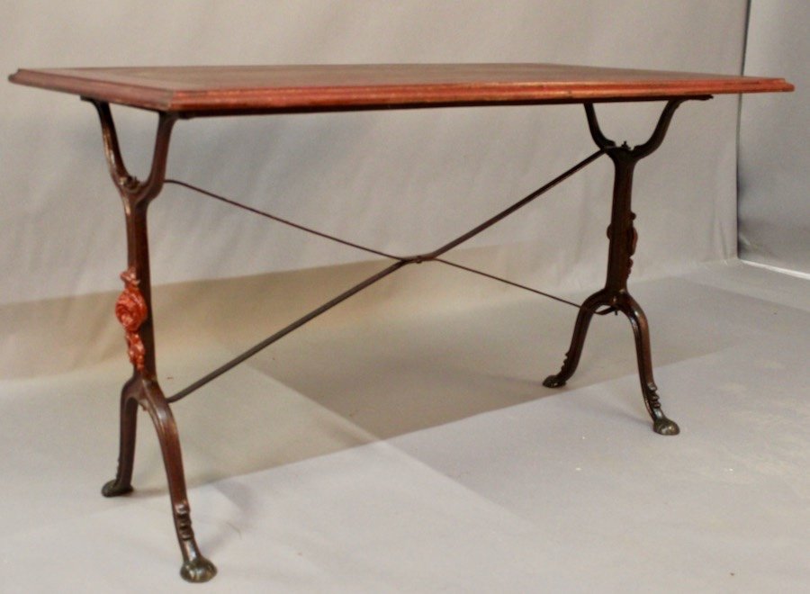 Set Of 9 1900 Bistro Tables With Wrought Iron Legs And Rose Decor-photo-3