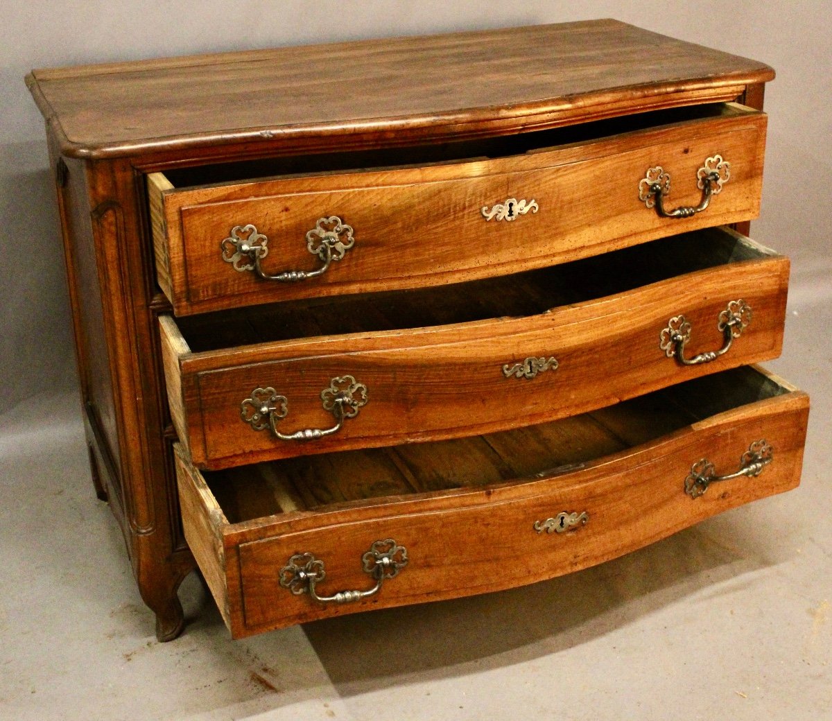 Commode Galbée Louis XV En Noyer-photo-4