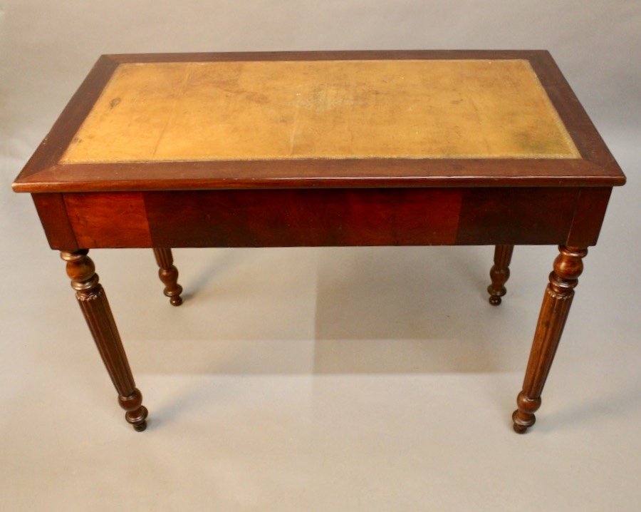 Bureau Plat En Acajou XIXème Dessus Cuir-photo-4