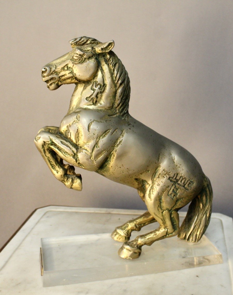 Rearing Horse In Solid Bronze By Jean Louis Cazieux-photo-2