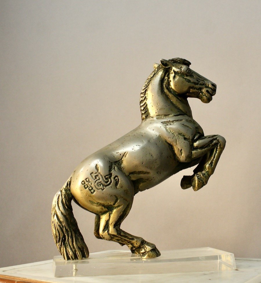 Rearing Horse In Solid Bronze By Jean Louis Cazieux-photo-4