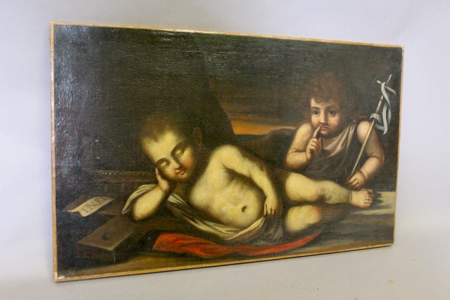 Oil On Canvas "the Cherubim" Italian School 17th Century -photo-2