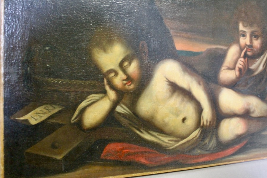Oil On Canvas "the Cherubim" Italian School 17th Century -photo-3