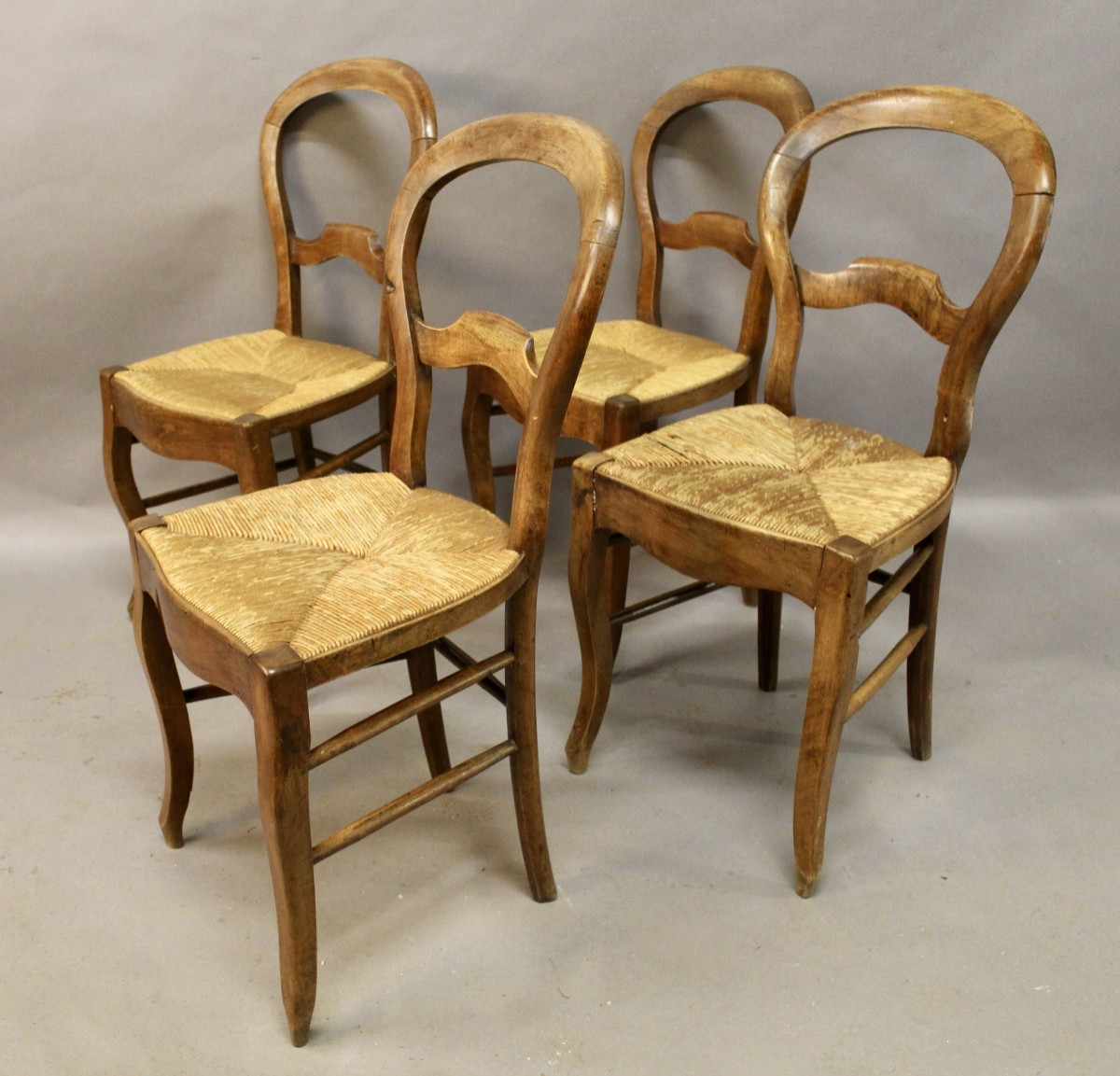 Set Of 4 Louis Philippe Straw Chairs -photo-3