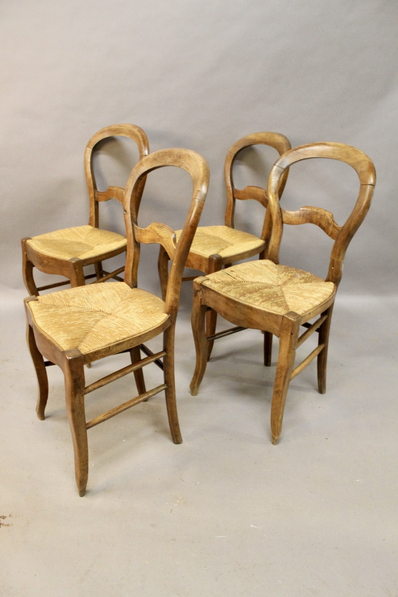 Set Of 4 Louis Philippe Straw Chairs -photo-4