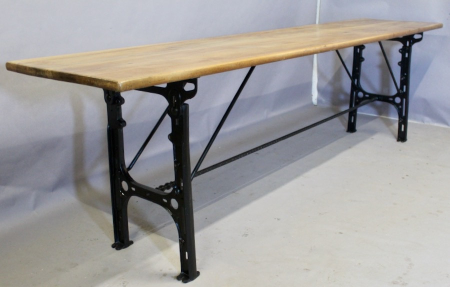 Large Industrial Console Walnut Top Cast Iron Base-photo-2