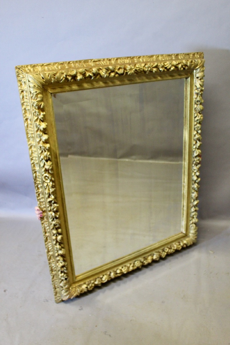 Important Miroir Louis XIV Richement Sculpté De Fleurs En Bois Doré-photo-4