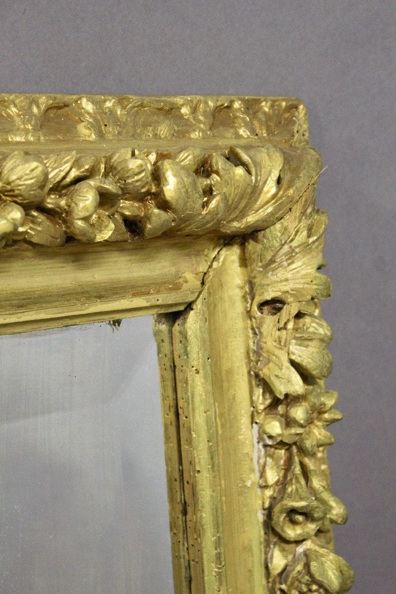 Important Miroir Louis XIV Richement Sculpté De Fleurs En Bois Doré-photo-2