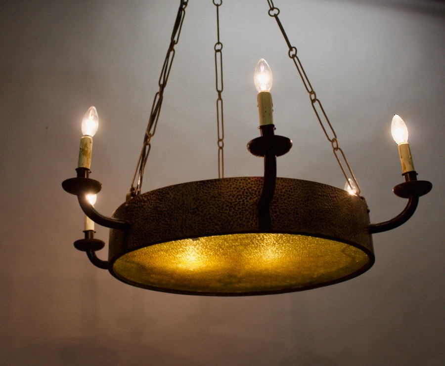 Art Deco Wrought Iron Chandelier With 6 Lights -photo-4