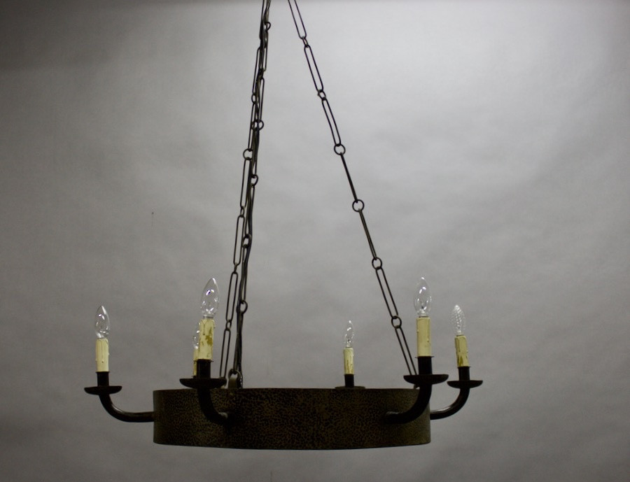 Art Deco Wrought Iron Chandelier With 6 Lights -photo-3