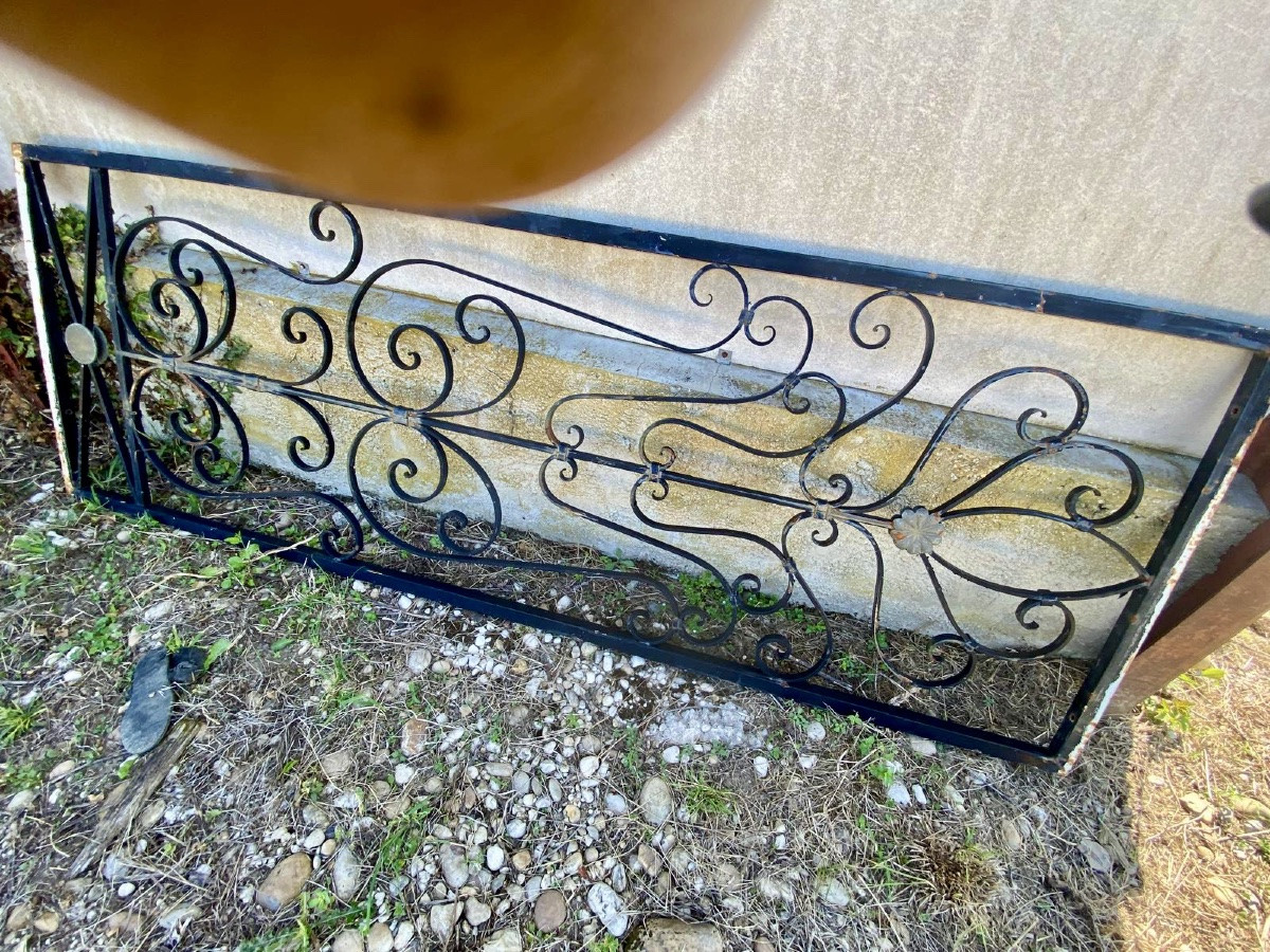 Set Of 4 Wrought Iron Grilles Decorated With Arrows And Scrolls-photo-3