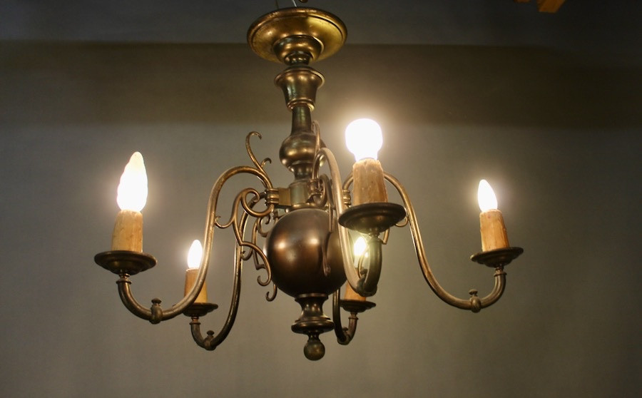 Lustre Hollandais en Bronze XIXème à 5 bras de lumière-photo-2