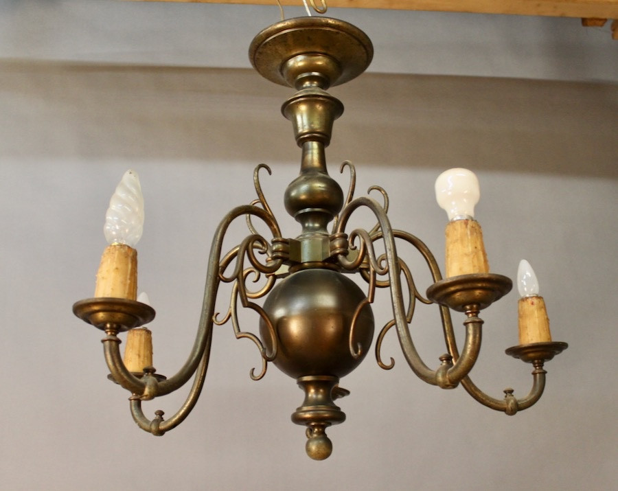 Lustre Hollandais en Bronze XIXème à 5 bras de lumière-photo-4
