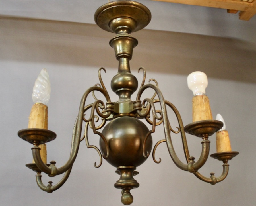 Lustre Hollandais en Bronze XIXème à 5 bras de lumière-photo-1