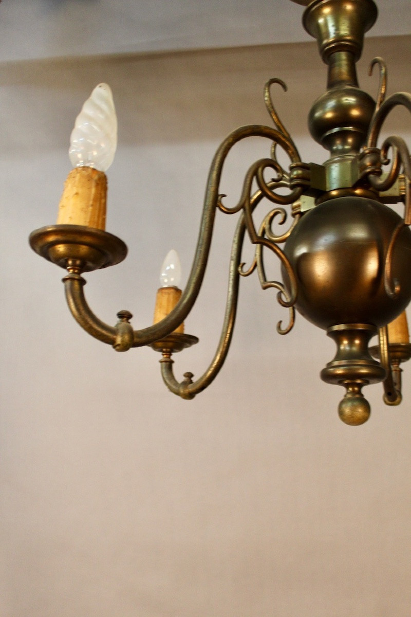 Lustre Hollandais en Bronze XIXème à 5 bras de lumière-photo-4