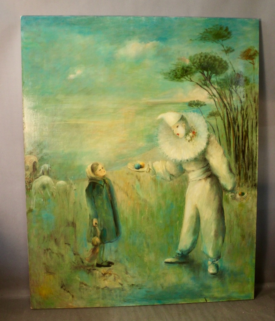 Grande Huile sur toile "Pierrot"-photo-3