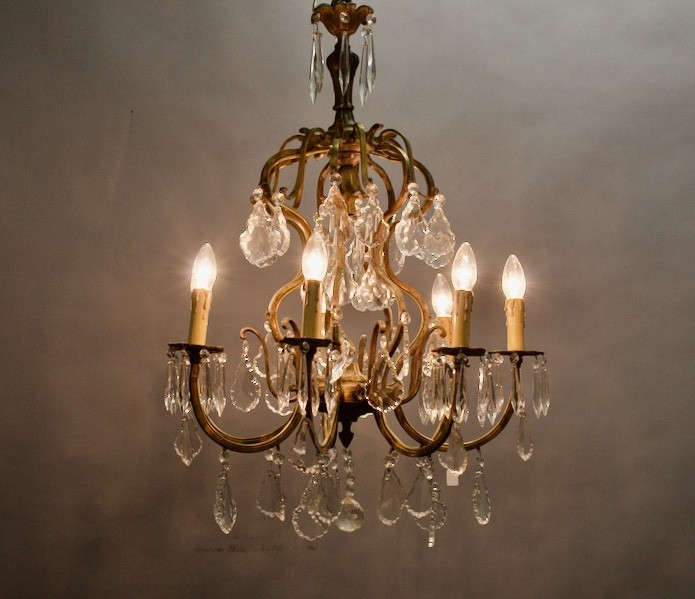 Lustre à pampilles, cristal, à 7 bras de lumière
