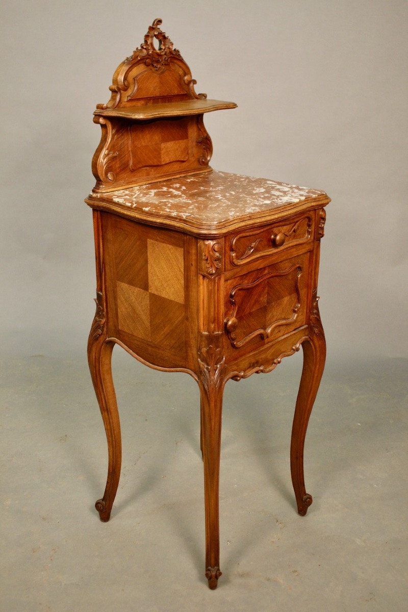 Chevet en noyer à tablette ajourée style Louis XV-photo-3