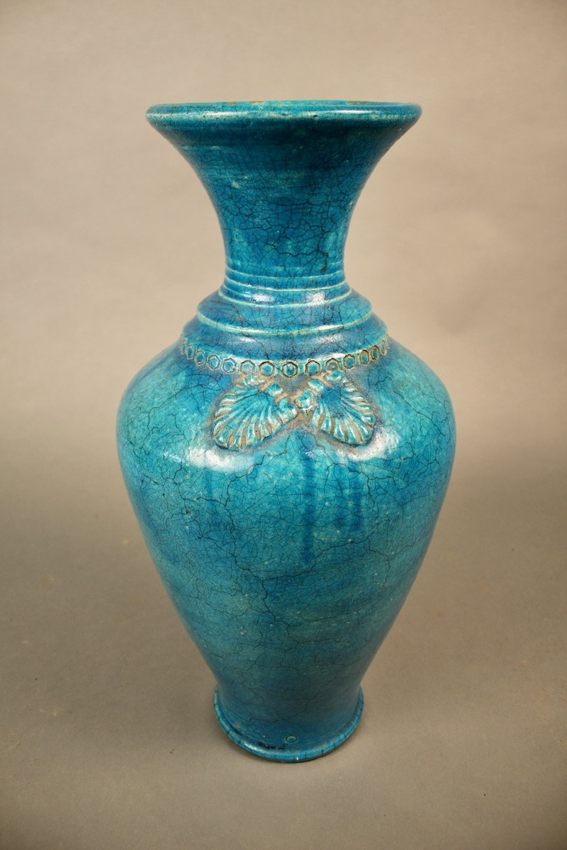Paire de vases monochromes en céramique Turquoise craquelée XVIIIème Chine-photo-4