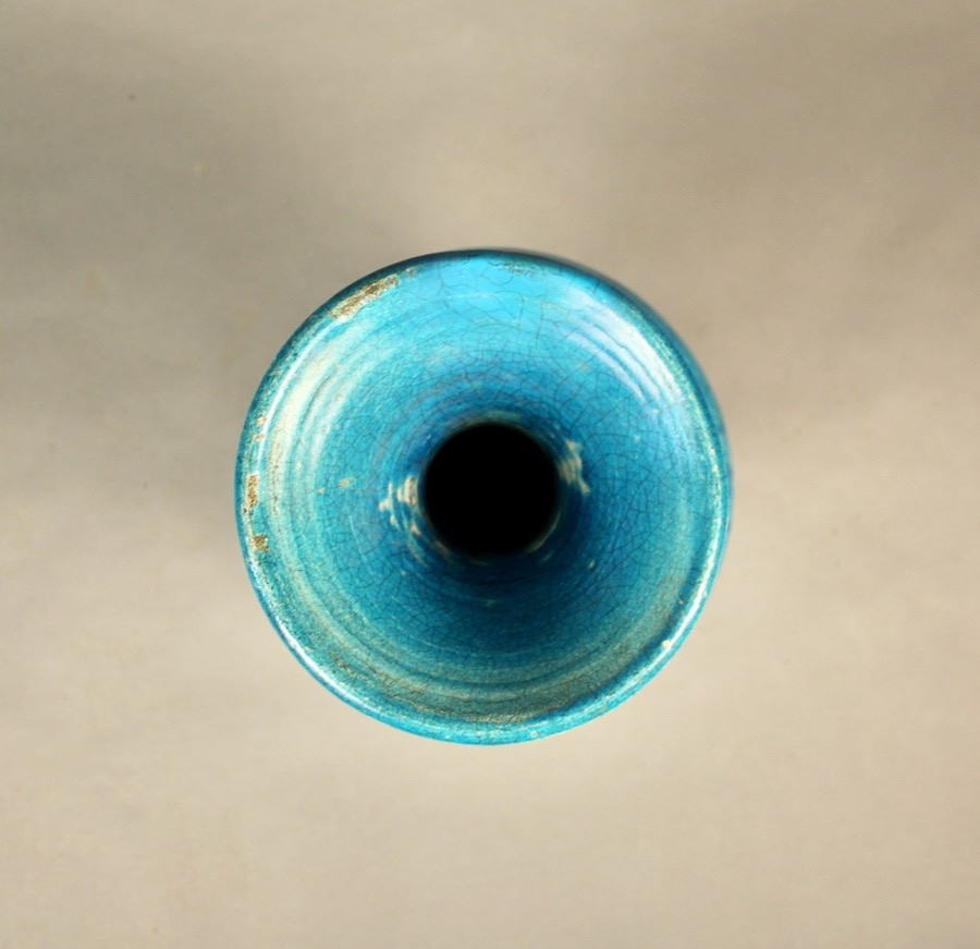 Paire de vases monochromes en céramique Turquoise craquelée XVIIIème Chine-photo-5