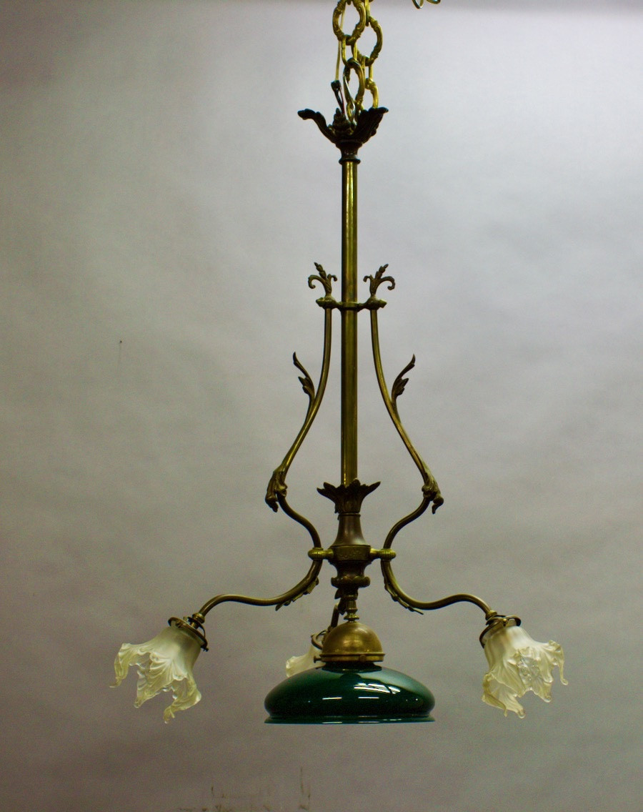 Napoleon III Bronze Chandelier With Green Central Opaline-photo-2