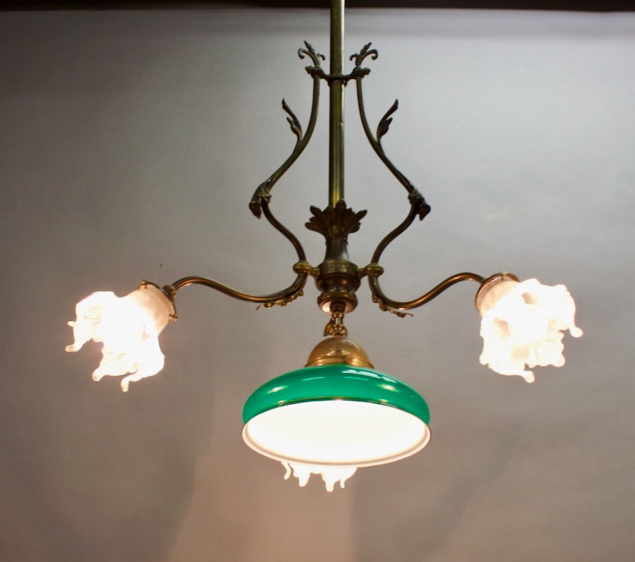 Napoleon III Bronze Chandelier With Green Central Opaline-photo-3