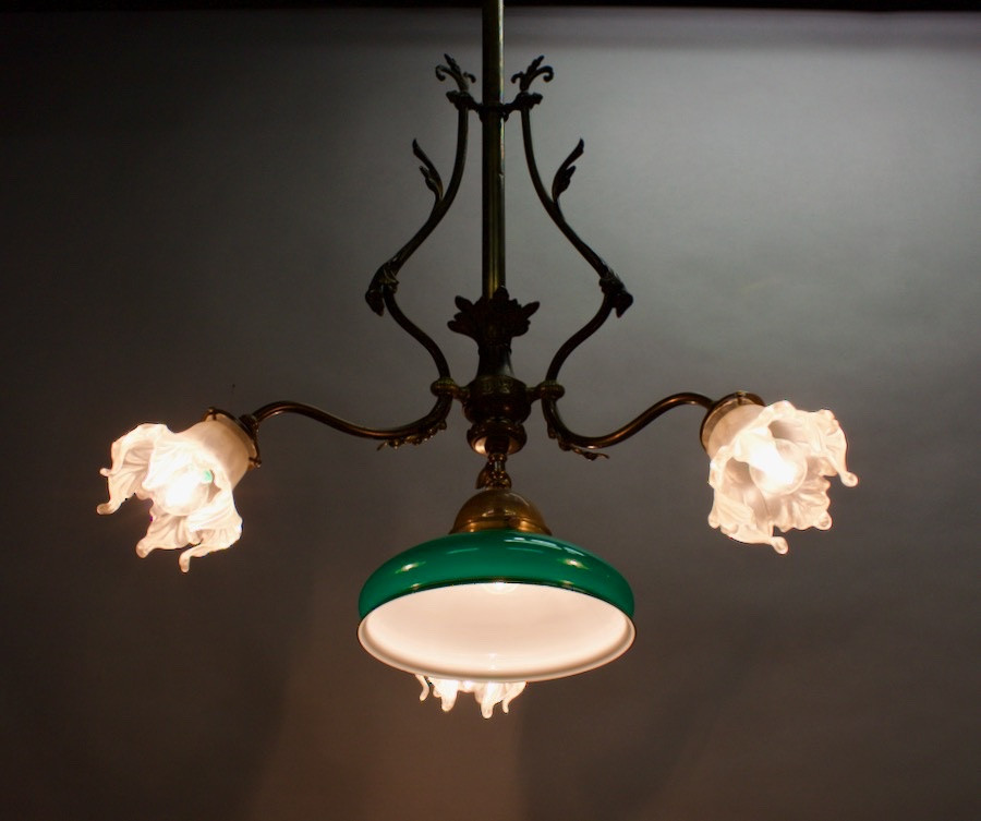 Napoleon III Bronze Chandelier With Green Central Opaline-photo-4