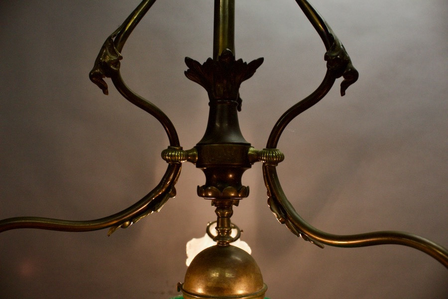 Napoleon III Bronze Chandelier With Green Central Opaline-photo-2