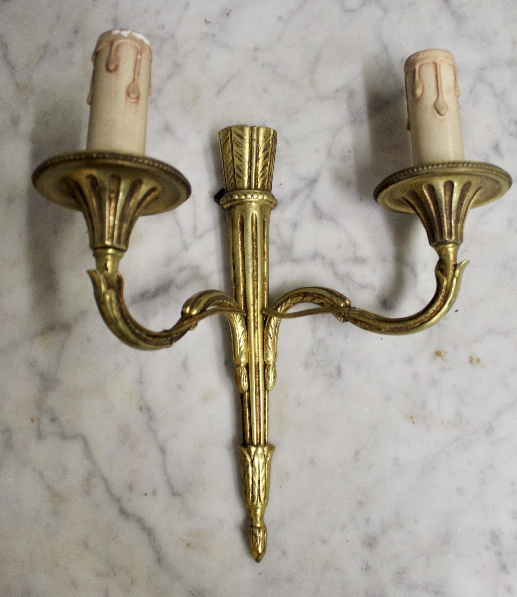 Set Of 3 Louis XVI Style Wall Lights With 2 Lights-photo-2