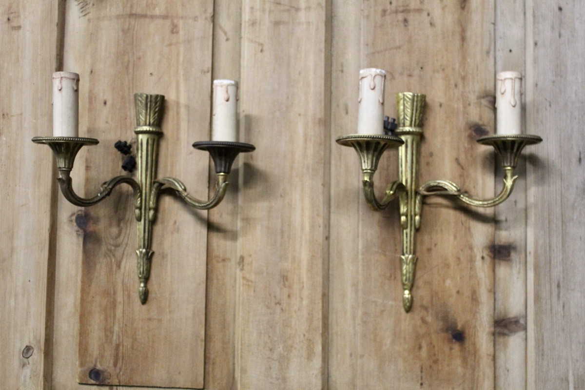 Set Of 3 Louis XVI Style Wall Lights With 2 Lights-photo-1