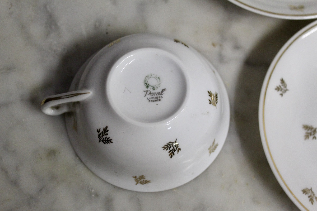 PORAL, LIMOGES FRANCE, Partie de service à thé en porcelaine blanche-photo-3