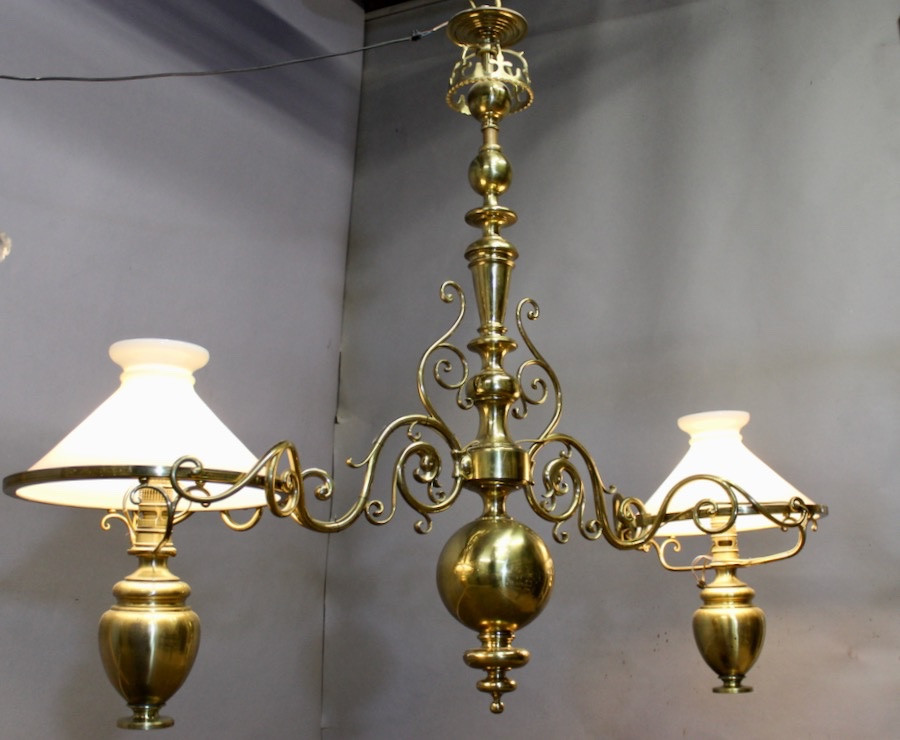 Important lustre de billard en laiton massif Napoléon III-photo-2